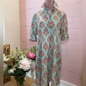 JUST DARVINY Charlotte Bahama Sea cotton dress size small. Wash and dry.